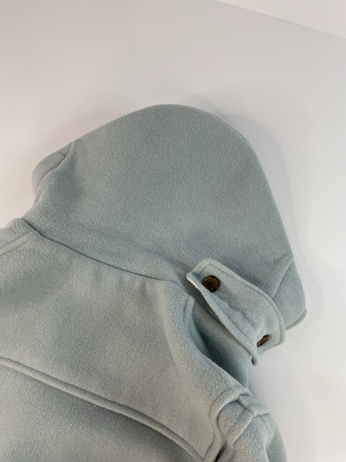 Vintage Gloverall Powder Blue Wool Duffle Coat Womens Sz 8 Hooded Toggle FLAWS