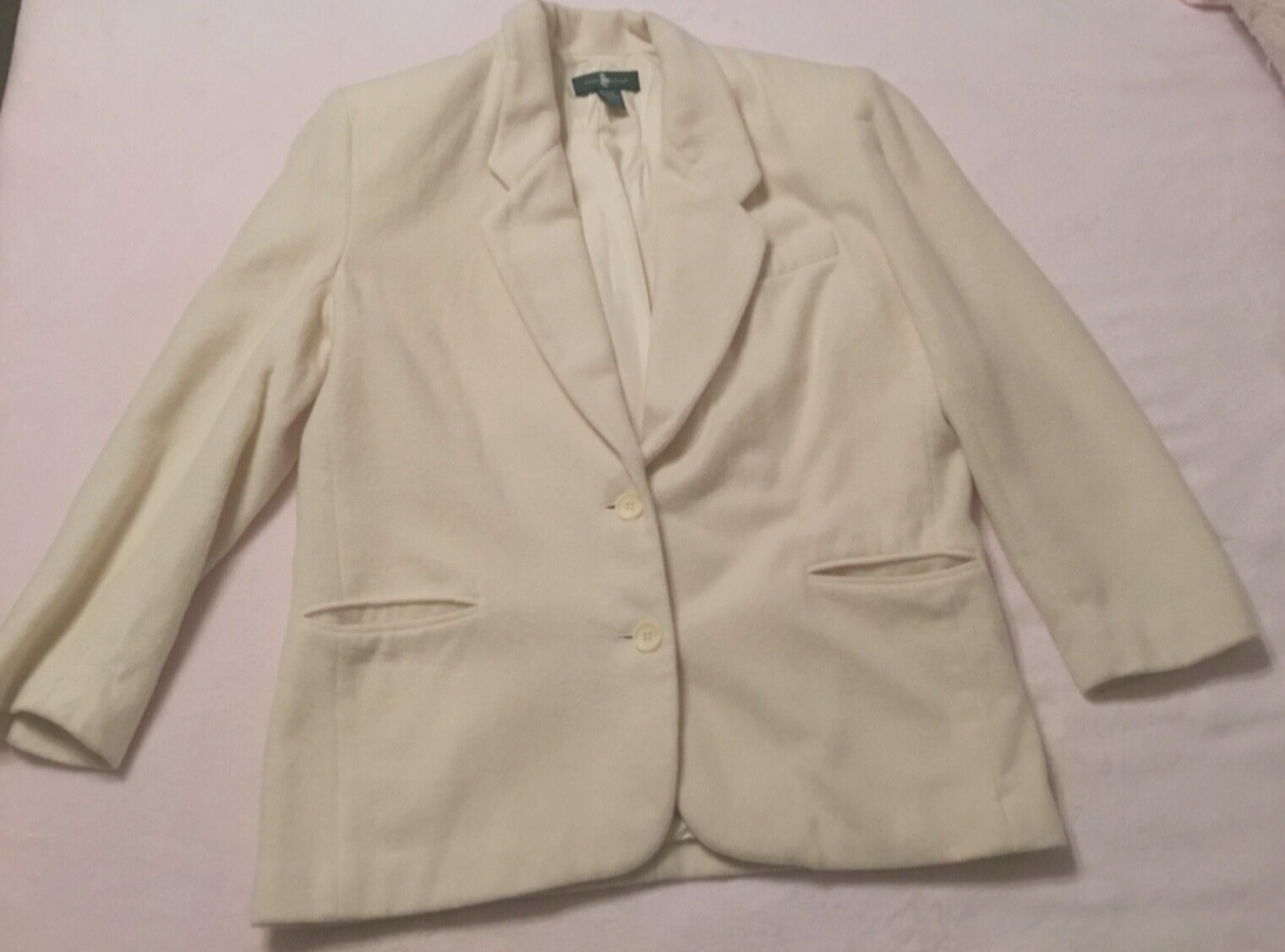 Vintage Hunt Club Size 12 Cream Wool Nylon & Recycled Cashmere Blazer Jacket