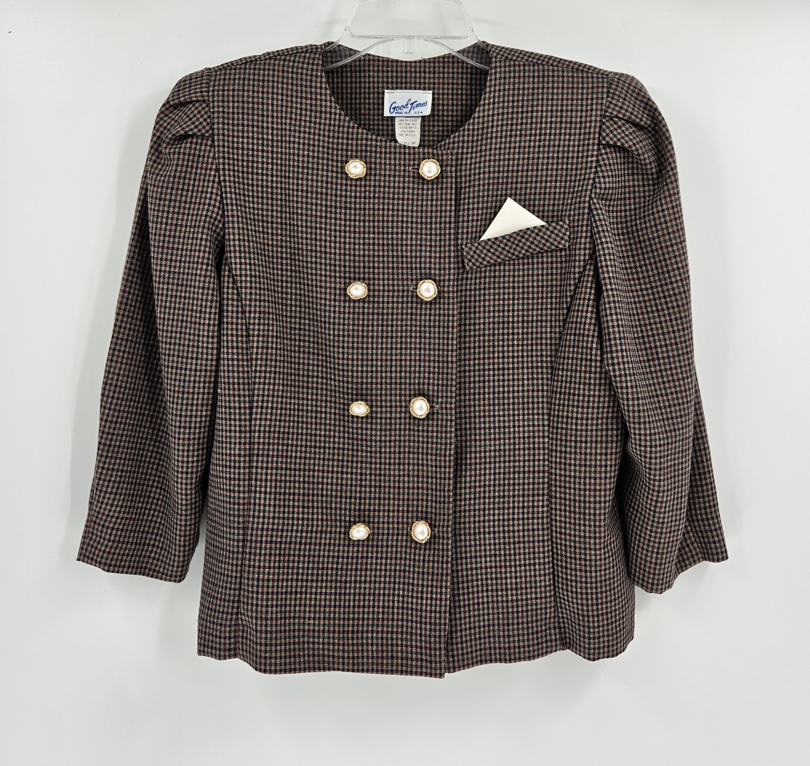 Vintage Good Times USA Houndstooth Skirt Suit Set 8P Pearl Button Career