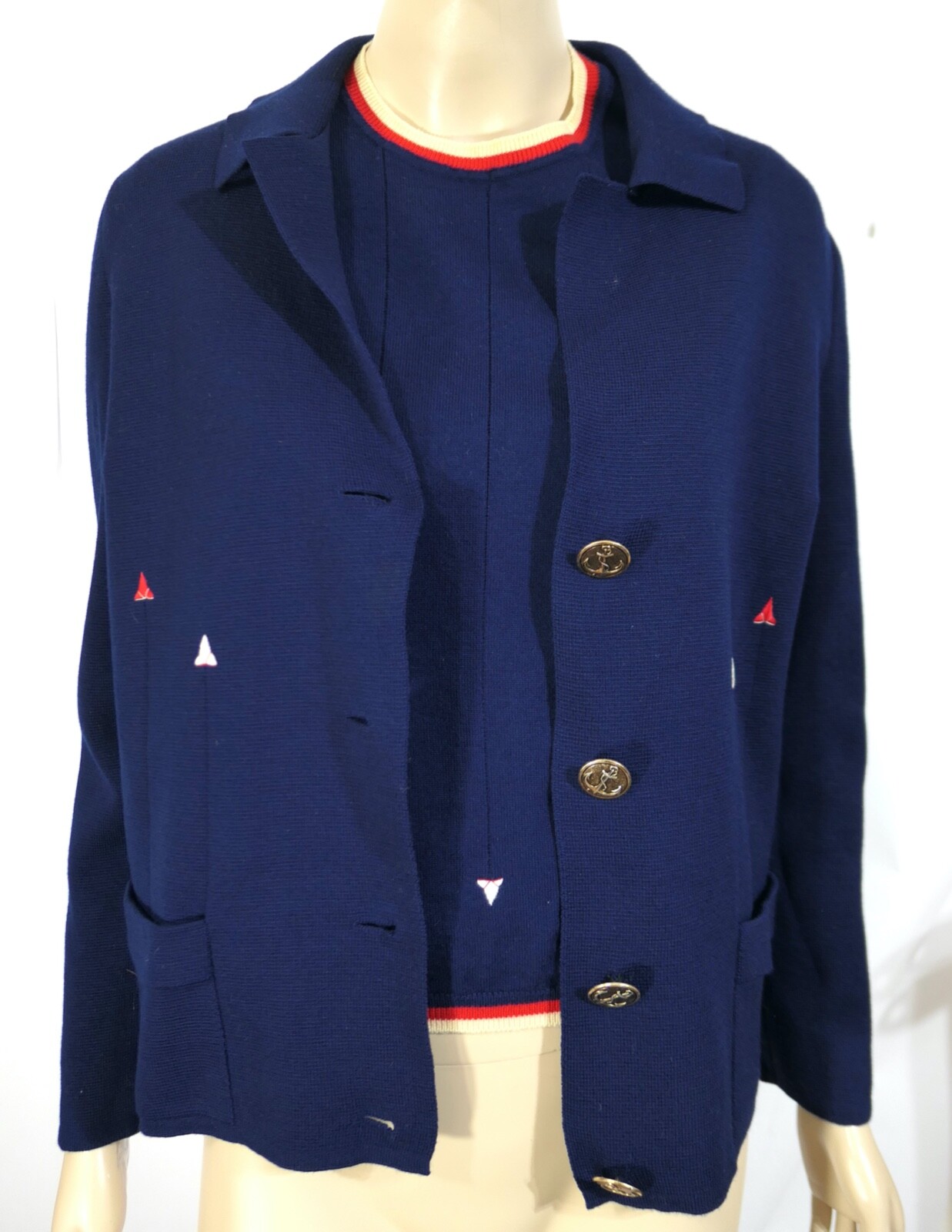 Vintage 60s Gina Paoli Italy Rockabilly Mod Nautical Wool Sweater Jacket Set L
