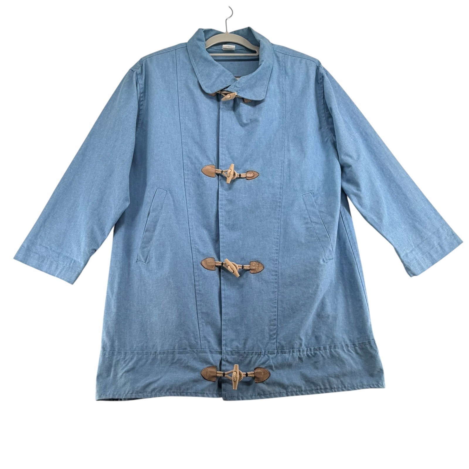 Vintage Chambray Toggle Coat Jacket Wooden Rope Lagenlook Coastal Womens Small