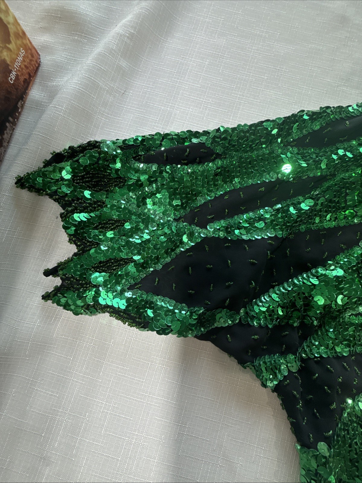 Vintage 80’s Iris Sequin Green And Black Flame Pattern Top Size L
