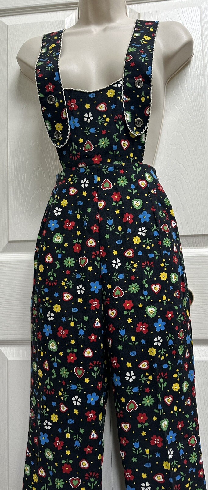 Rare 1970s Novelty Folk Art Print SZ 5 Jumpsuit Playsuit Overalls PRISTINE