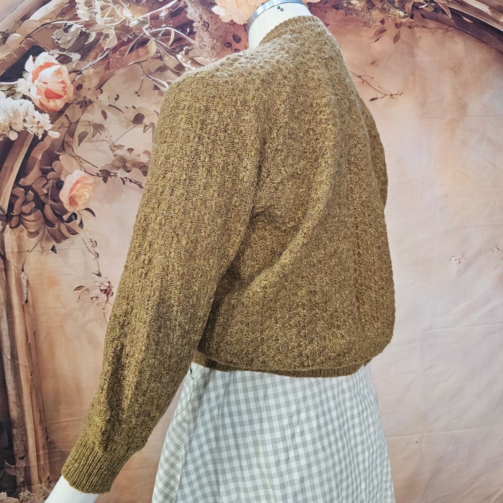 Vintage 1960’s Cardigan Sweater Bronze Brown Textured Knit Earth Tone Buttons