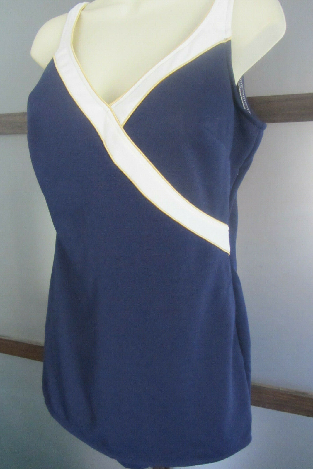 Vintage Robby Len Swimsuit Swimdress Navy Blue Hard Cups sz 16