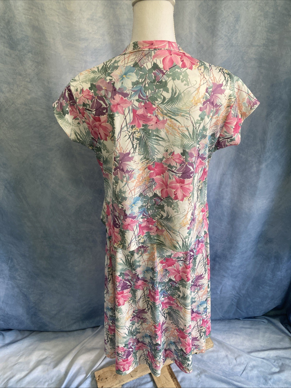 Vtg 80s Cottagecore Floral Skirt Set 2pc Popover Flutter Sleeve Secretary XS S