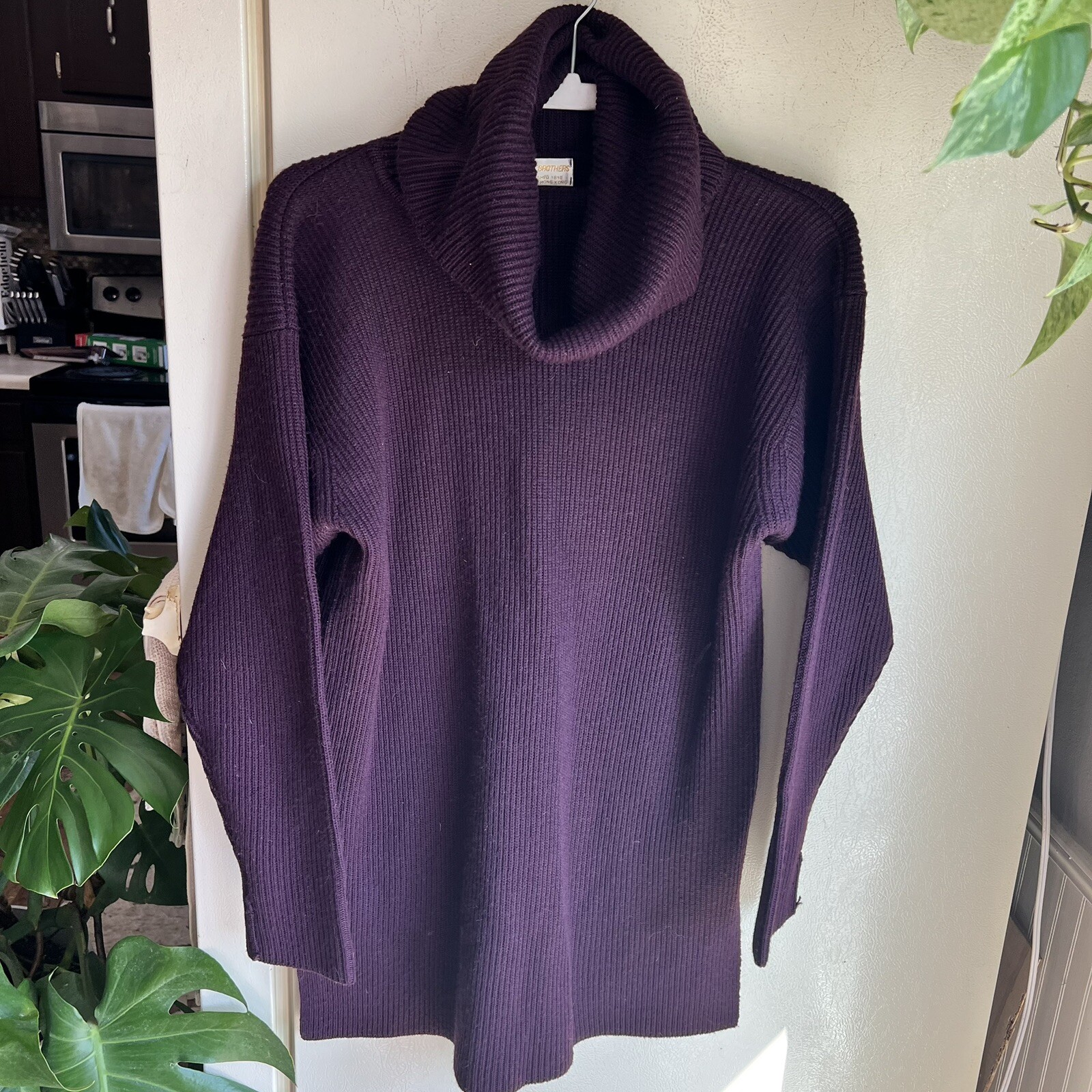 Vintage Brooks Brothers Wool Cowl Neck Tunic Sweater Women SZ-L- Ribbed Purple