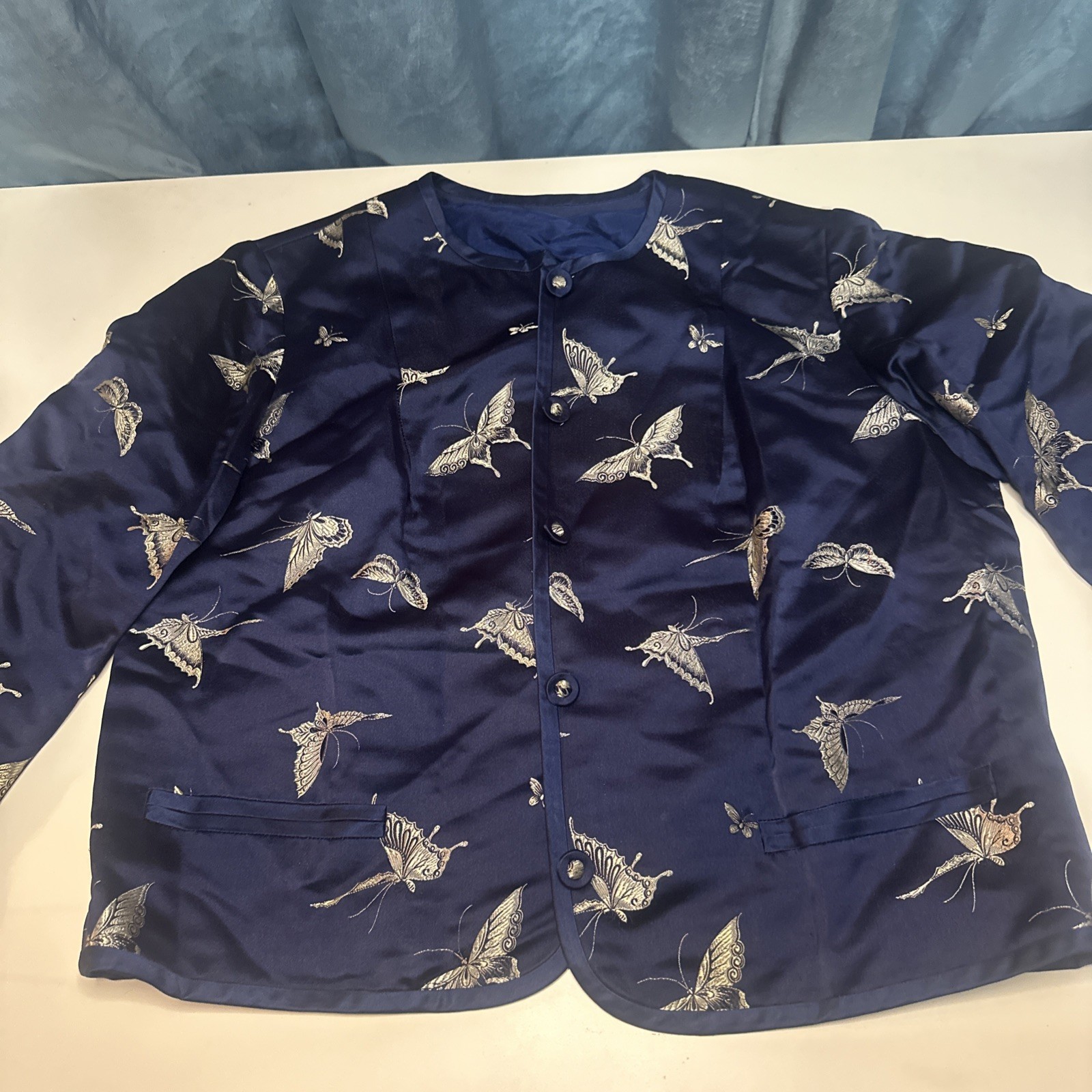 Ying Tai Ltd Vintage Women Jacket Silk Gold Butterfly Motif Hong Kong Boutique