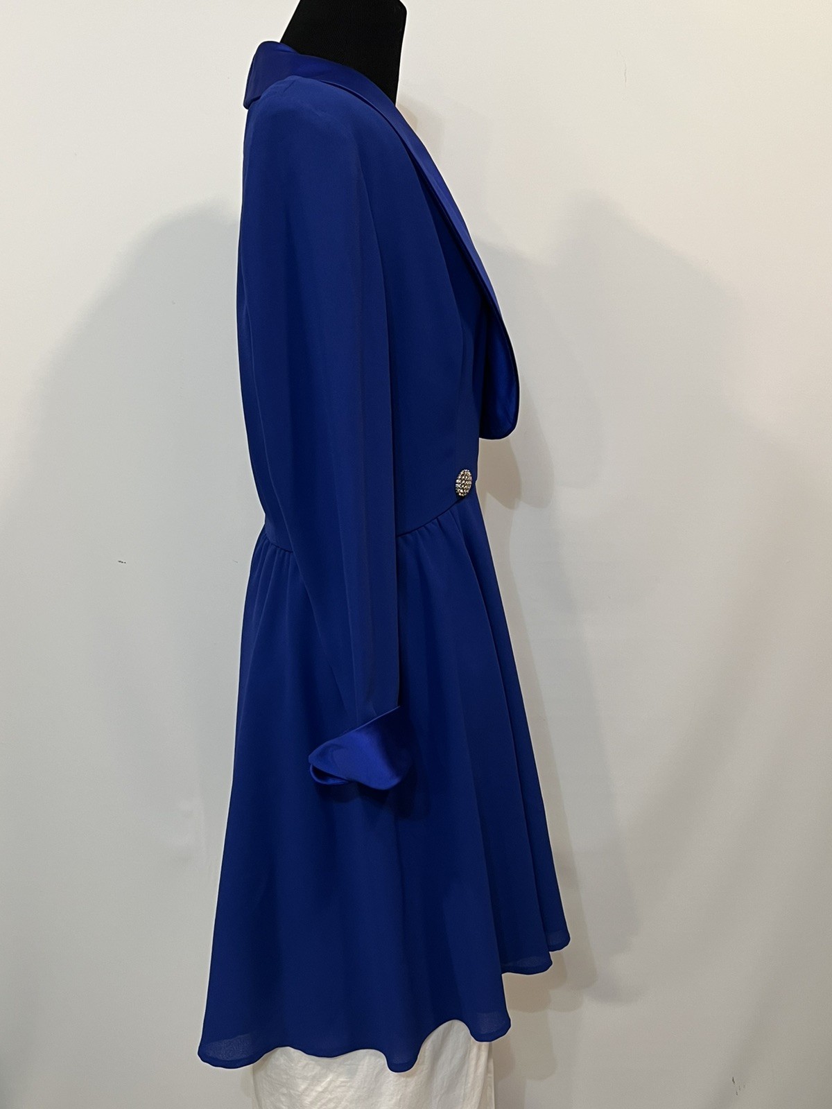 VTG En Francais by Huey Waltzer Dress Royal Blue Tuxedo Dress Cocktail Lined 10
