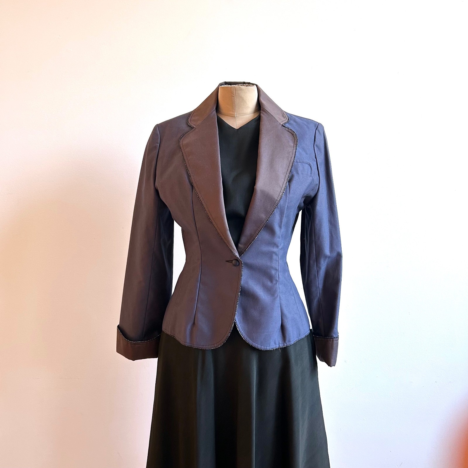 1950s Vintage Purple Twill Studded Trim Tailored Jacket Maisel Era sz S 6 8 50s