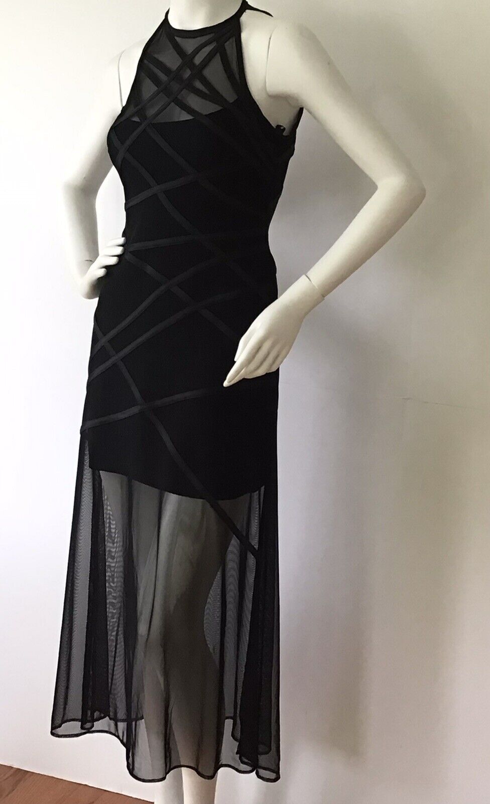 TADASHI Black Mesh Illusion Formal Cocktail Dress (Size 4)