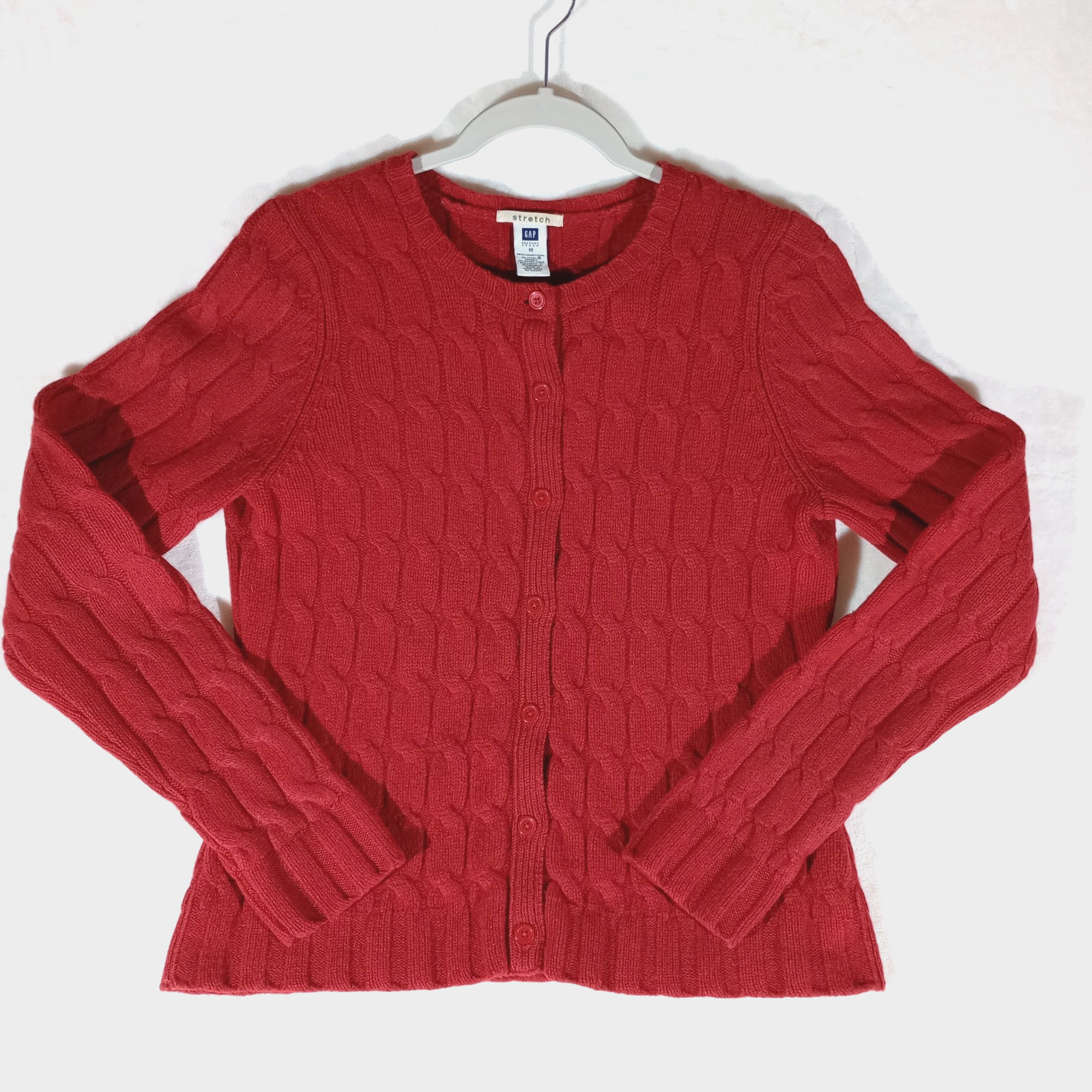 Vintage GAP Women’s M Lambs Wool Sweater EUC Cable Knit Cardigan Red Y2K BOHO