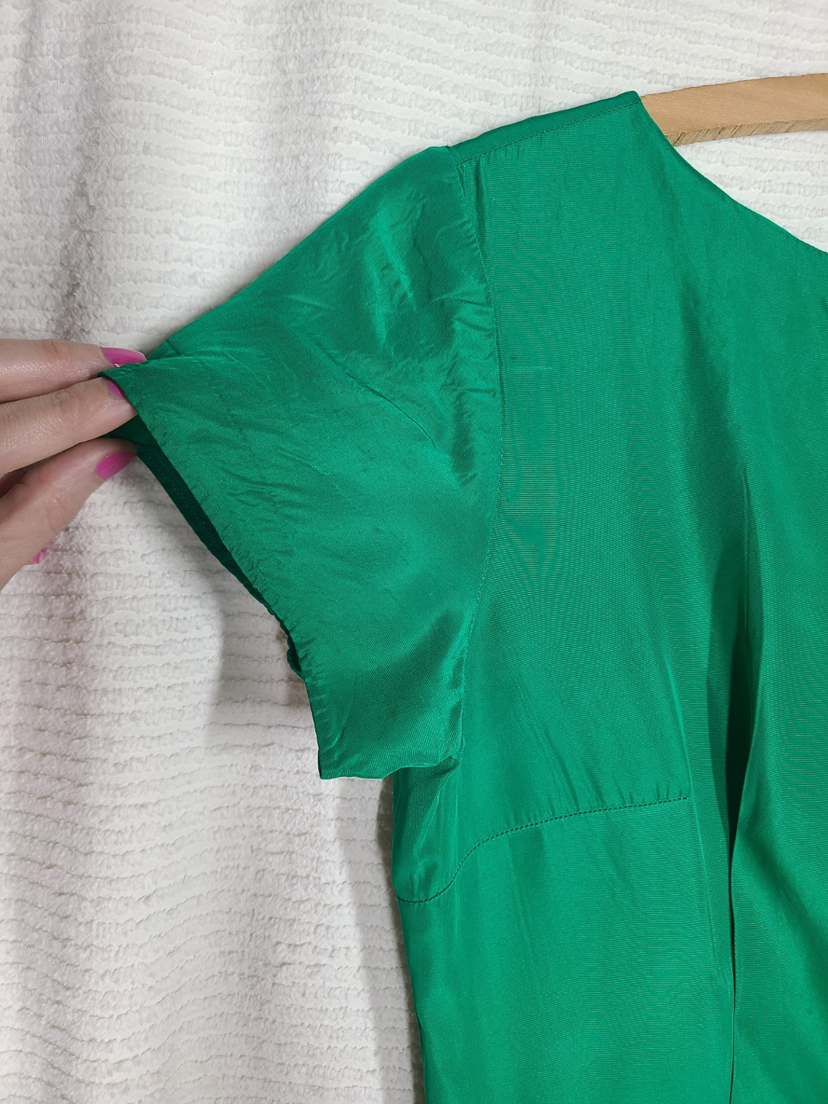 Vtg 60s Emerald Green Portrait Collar Dress Metal Zip Full Pleat Skirt Rayon 27w