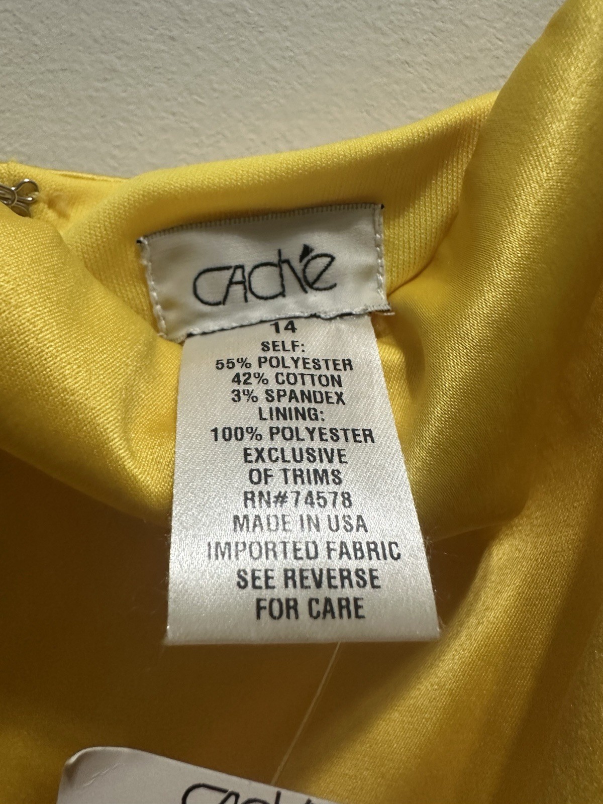 Vintage Cache 90s chic Satin yellow Dress with zippers Size 14 New With Tags