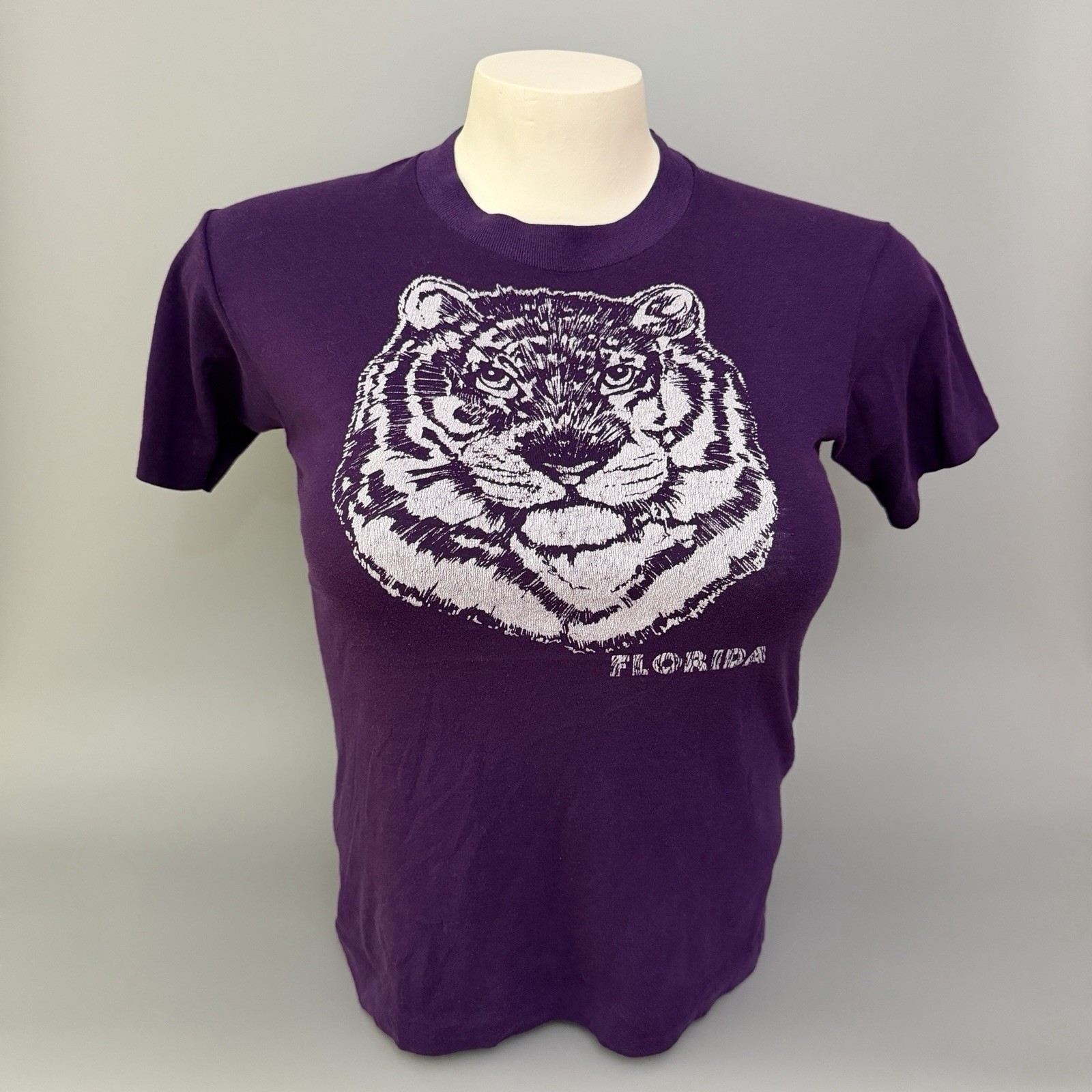 Vintage 80s Screen Stars Women S Purple Florida Tiger T-Shirt USA Single Stitch