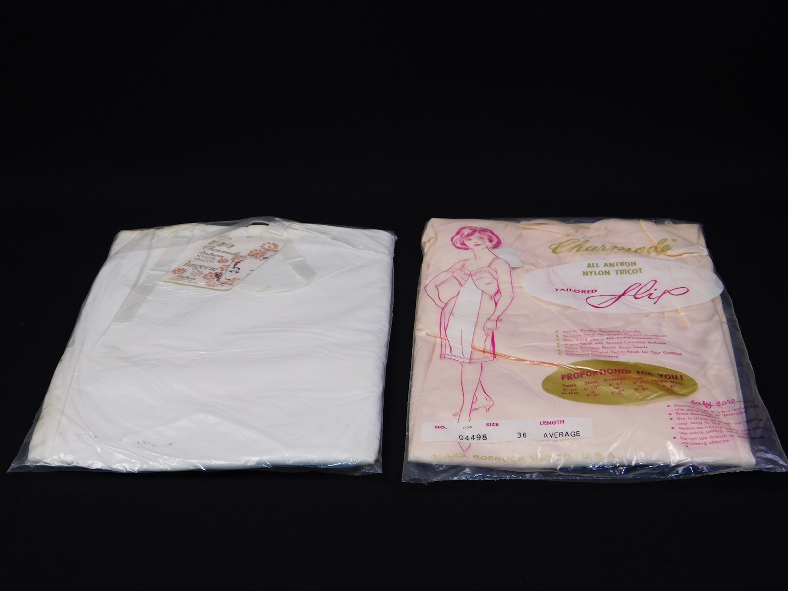 2 Vintage 1960s SEARS CHARMODE Peach White Nylon Tricot Full Slip Size 36 NOS