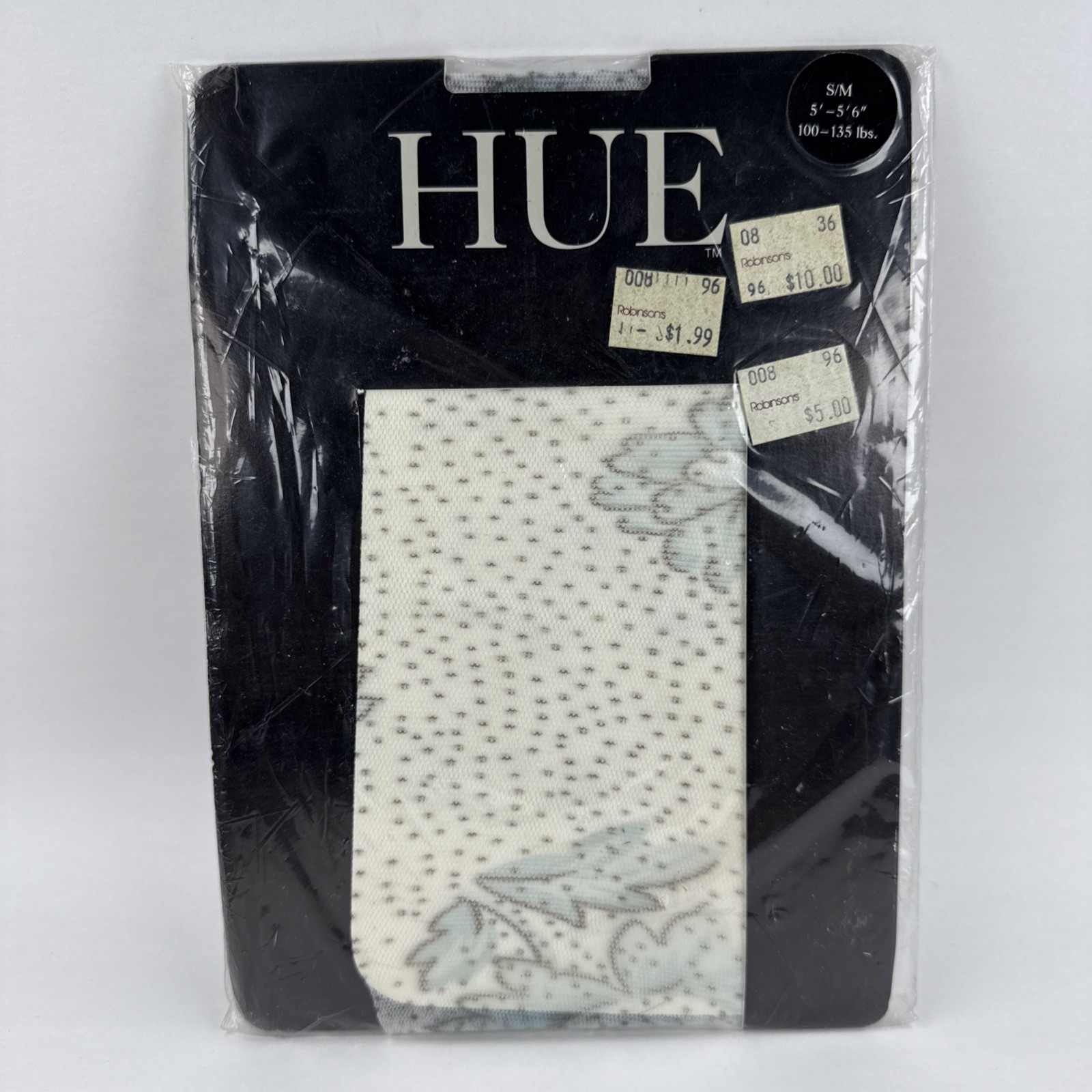 Retro 1990s Hue Off White Blue Florals Sheer Pantyhose Small 5’-5’6” NOS