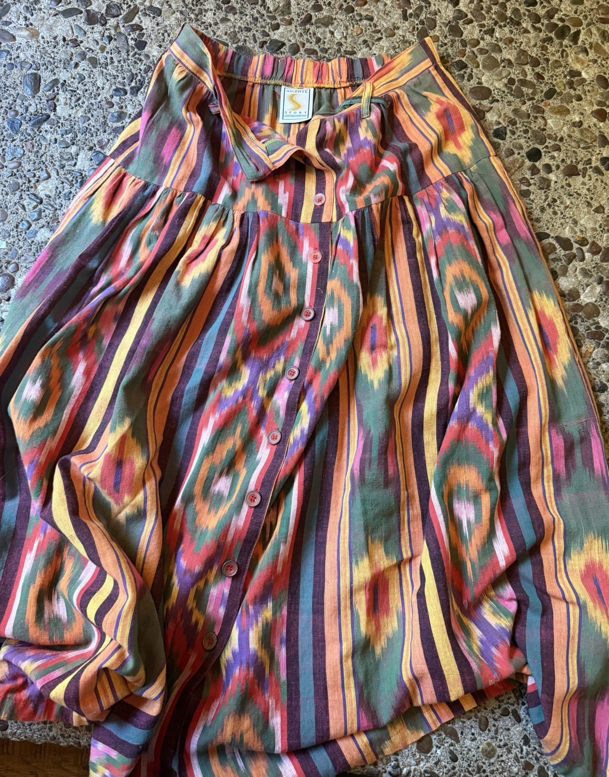 Vintage Ascente Sport Medium Aztec Indian Southwest Midi Boho Skirt USA Made