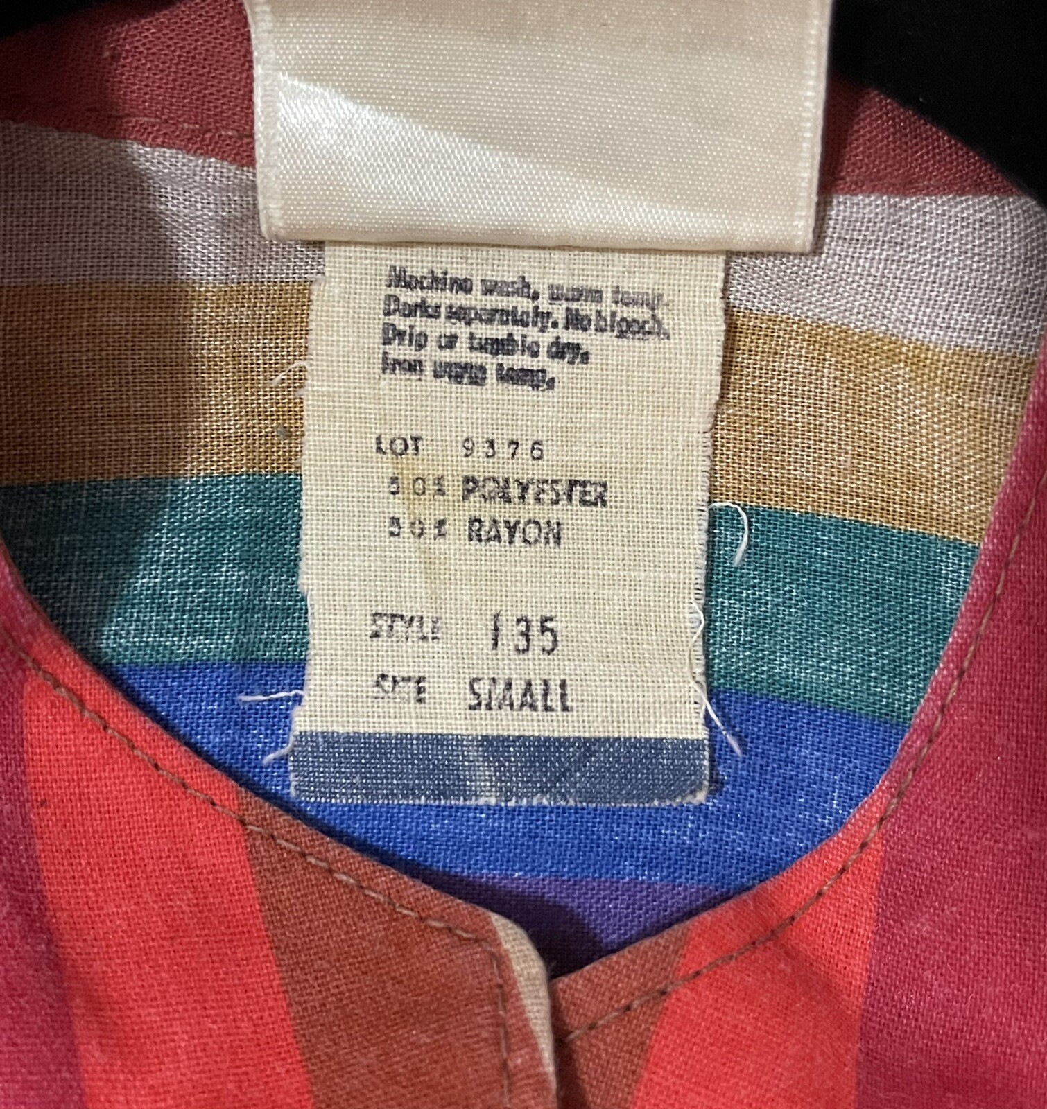 Vintage 1970s or 80s Byer California Rainbow Striped Drawstring Hem Top – Small