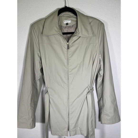Vintage Beige Minimalist Raincoat Jacket Belted Quiet Luxury Coat Medium Giacca