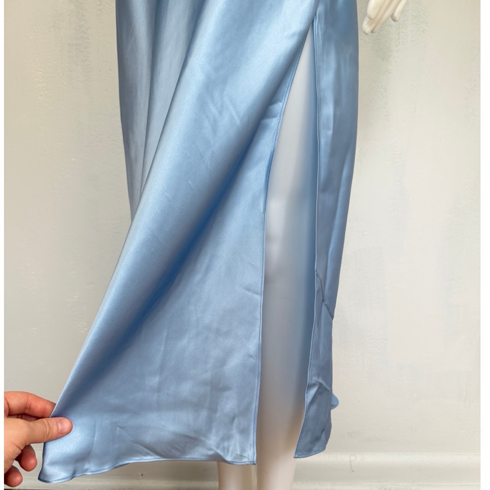 Vintage Silk Slip Dress Size Small Light Blue Satin V-Neck Camisole Style Midi