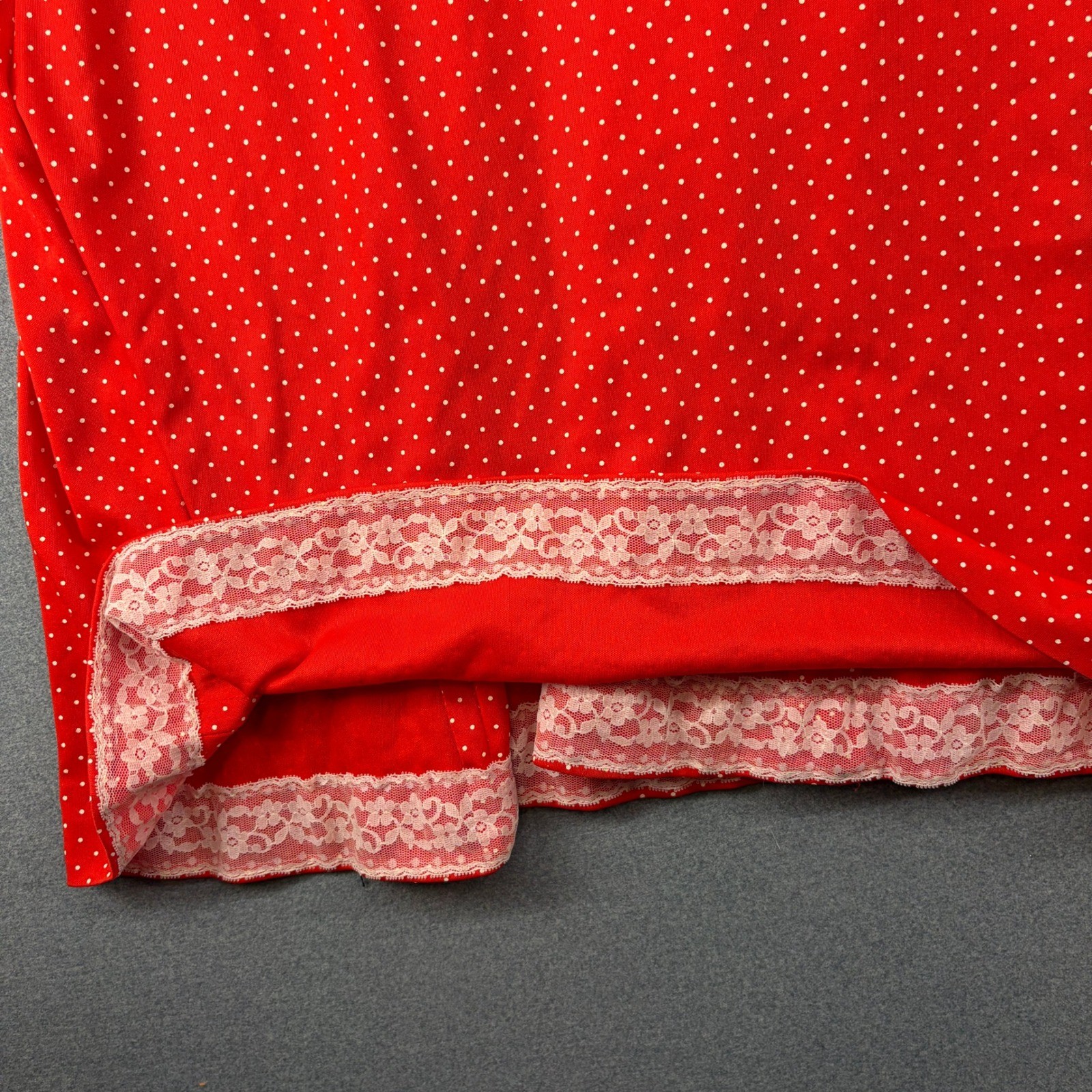 Vintage 70s ILGWU Red Polka Dot Flutter Sleeve Maxi Dress Rick Rack Trim Small S