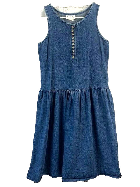 Vintage You Too Babes Womens Denim 1/3 Button Dress Sleeveless 100% Cotton Sz.9