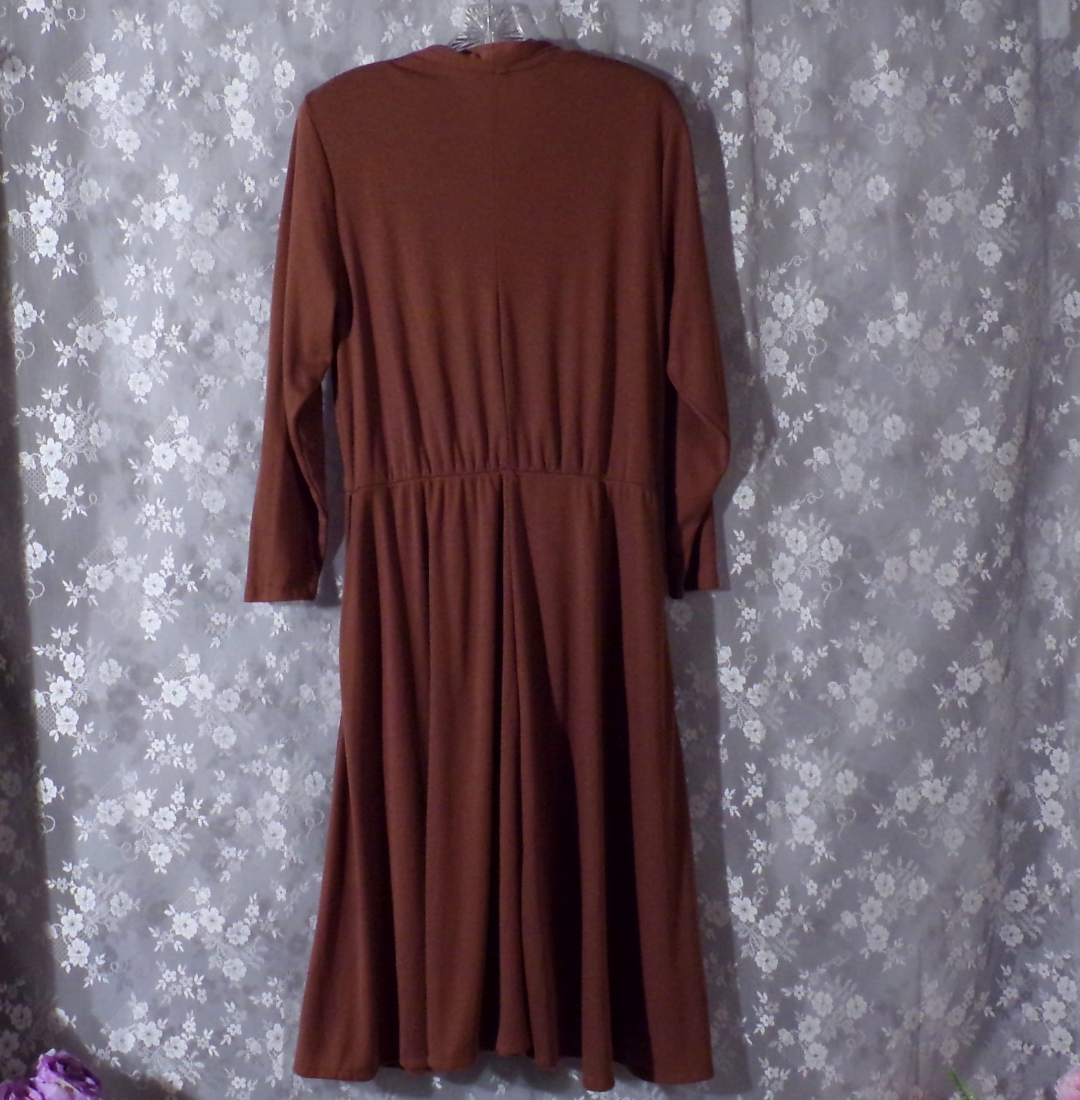 Vintage 80s Knit Dress Size Large 1980s Retro Brown Classic Academia 40s Style
