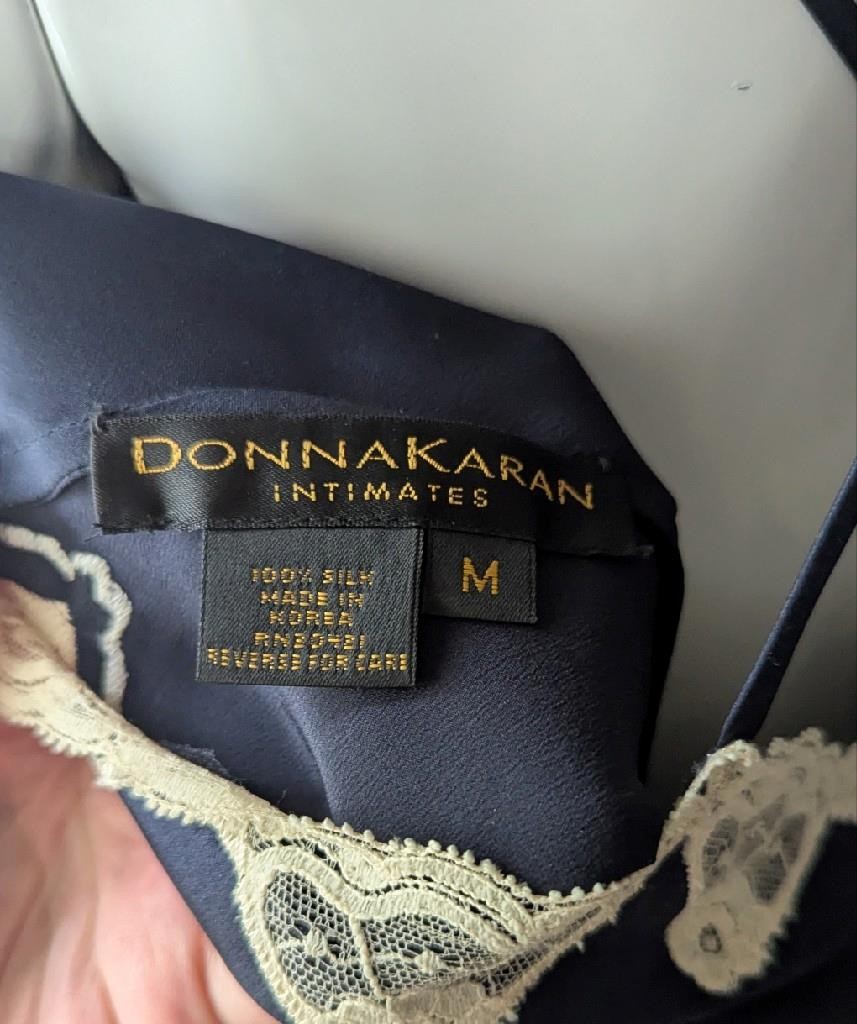 Donna Karan Intimates Black Silk Chemise With Lace Strappy Medium 1990s