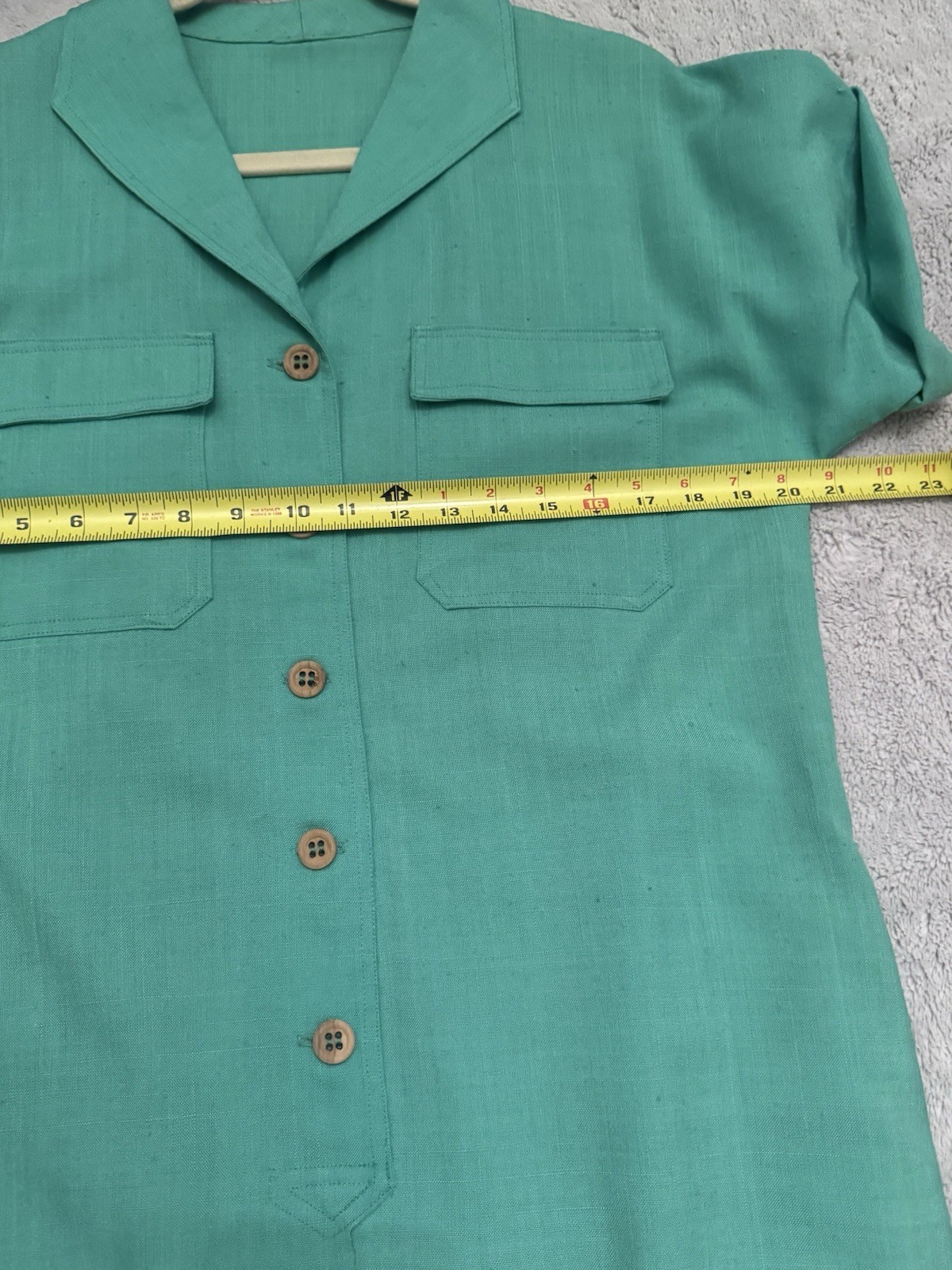 Vintage Green Cotton Slub Shirt Dress Button Front Safari Utility Medium