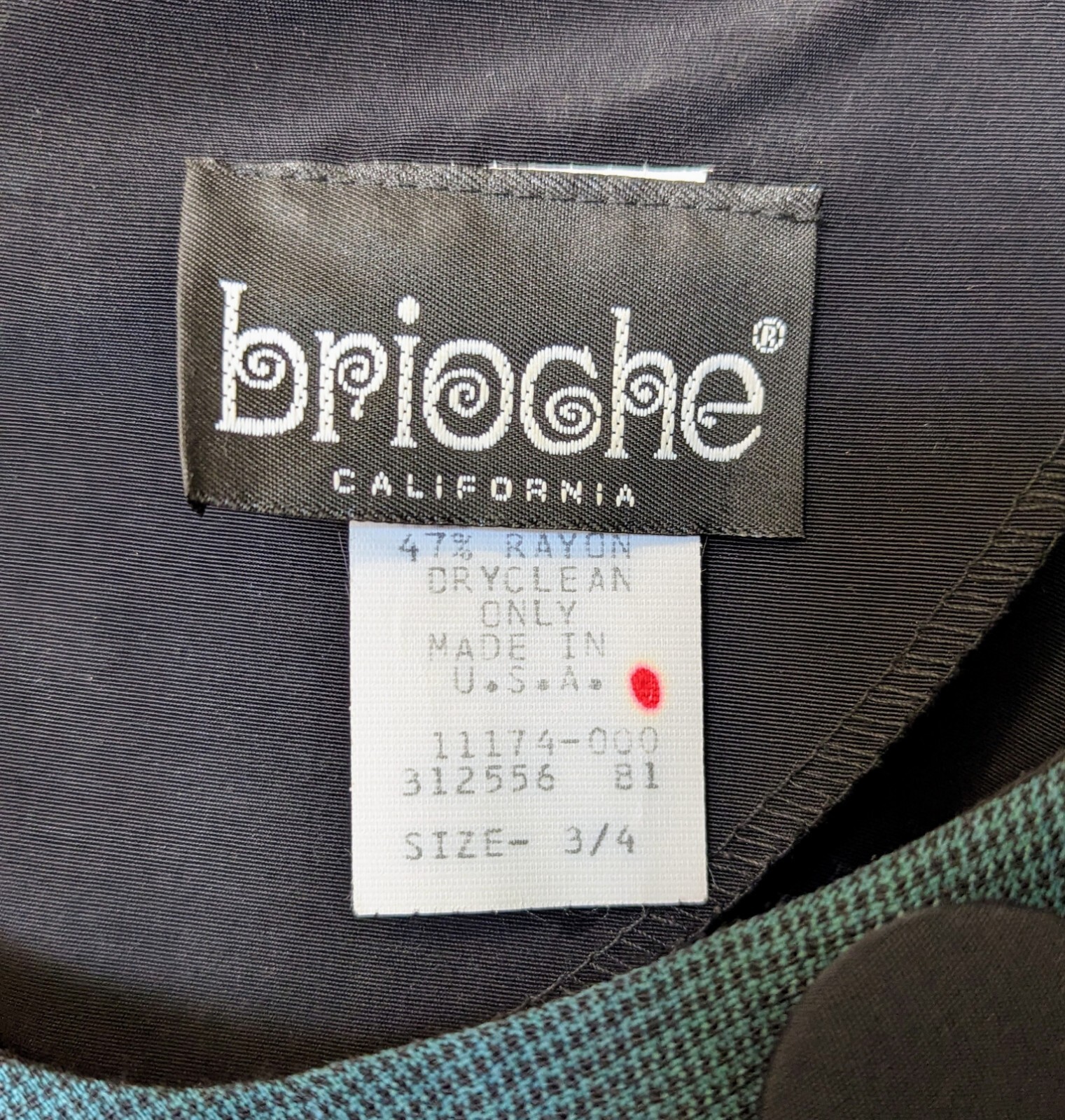 Vintage Brioche California Black And Green Big Button Mini Sheath Dress Size 3/4