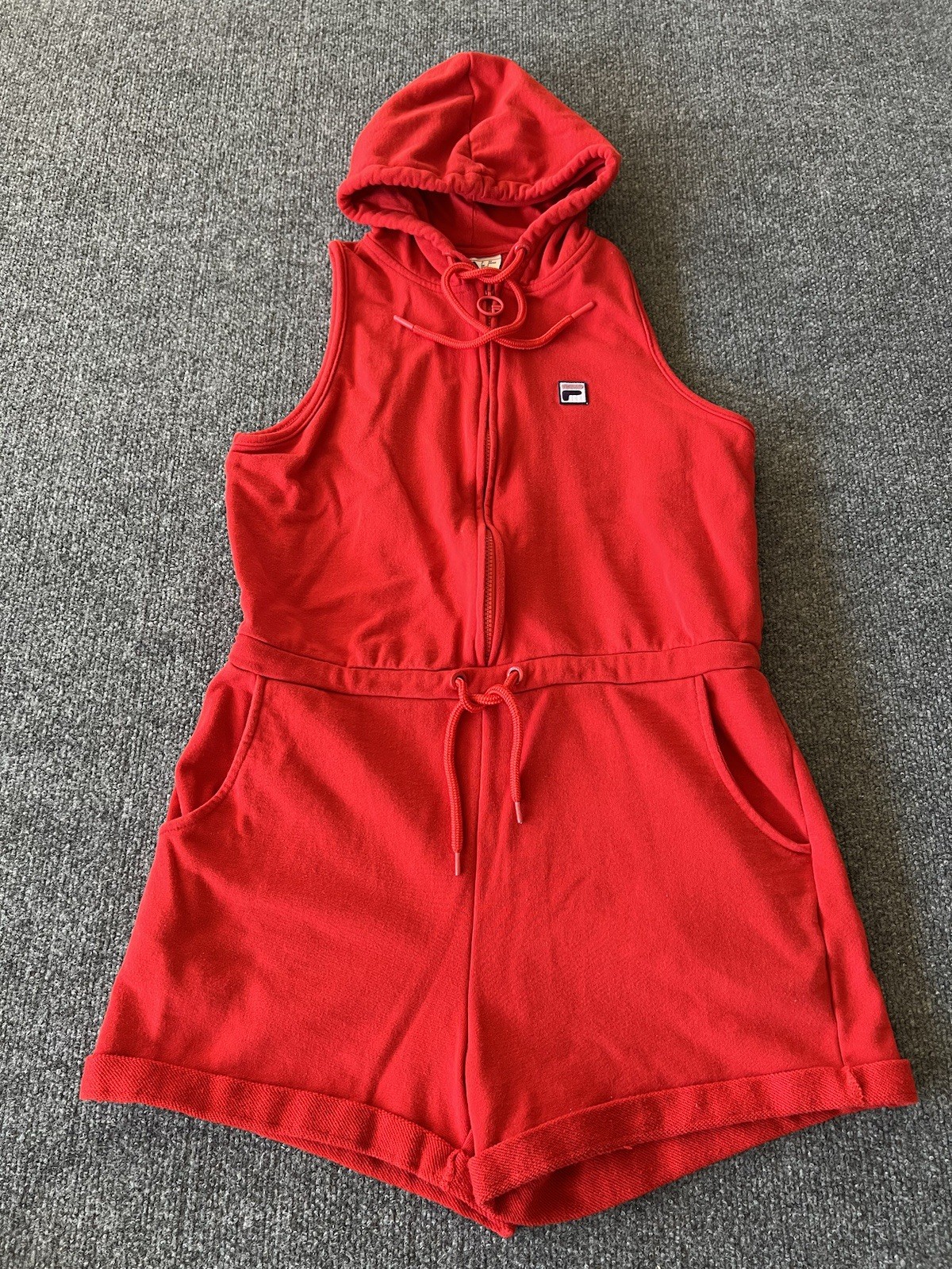 Fila VTG Womens Jumper Hoodie Sweatshirt Shorts Half Zip Drawstring Waist Red L
