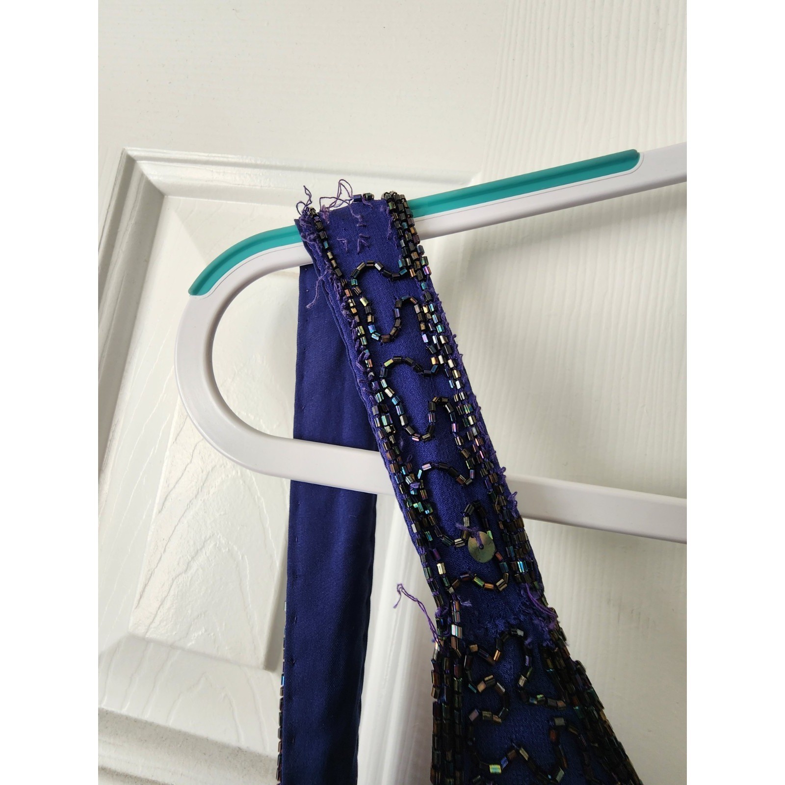 VTG Andretta Donatello Blue Beaded Formal Gown Backless Event Silk L