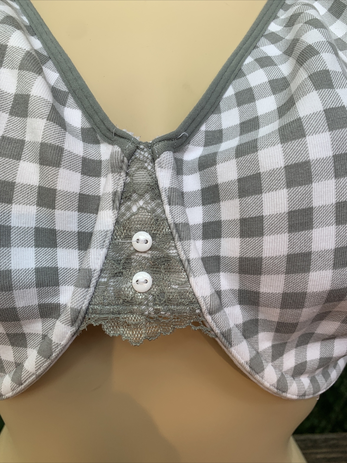 CACIQUE Gray Grey Houndstooth Plaid Bra Size 38H 38 H Cup Vintage ❤️sj7m27