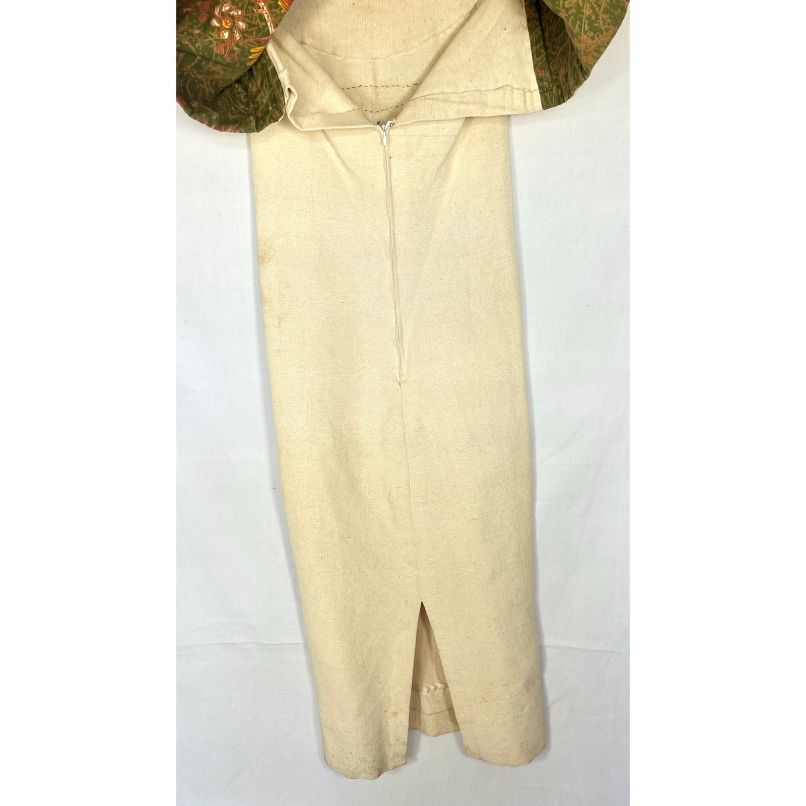 Vintage 1970s Barbara Matamoros Canvas Cape Dress African Barkcloth Print