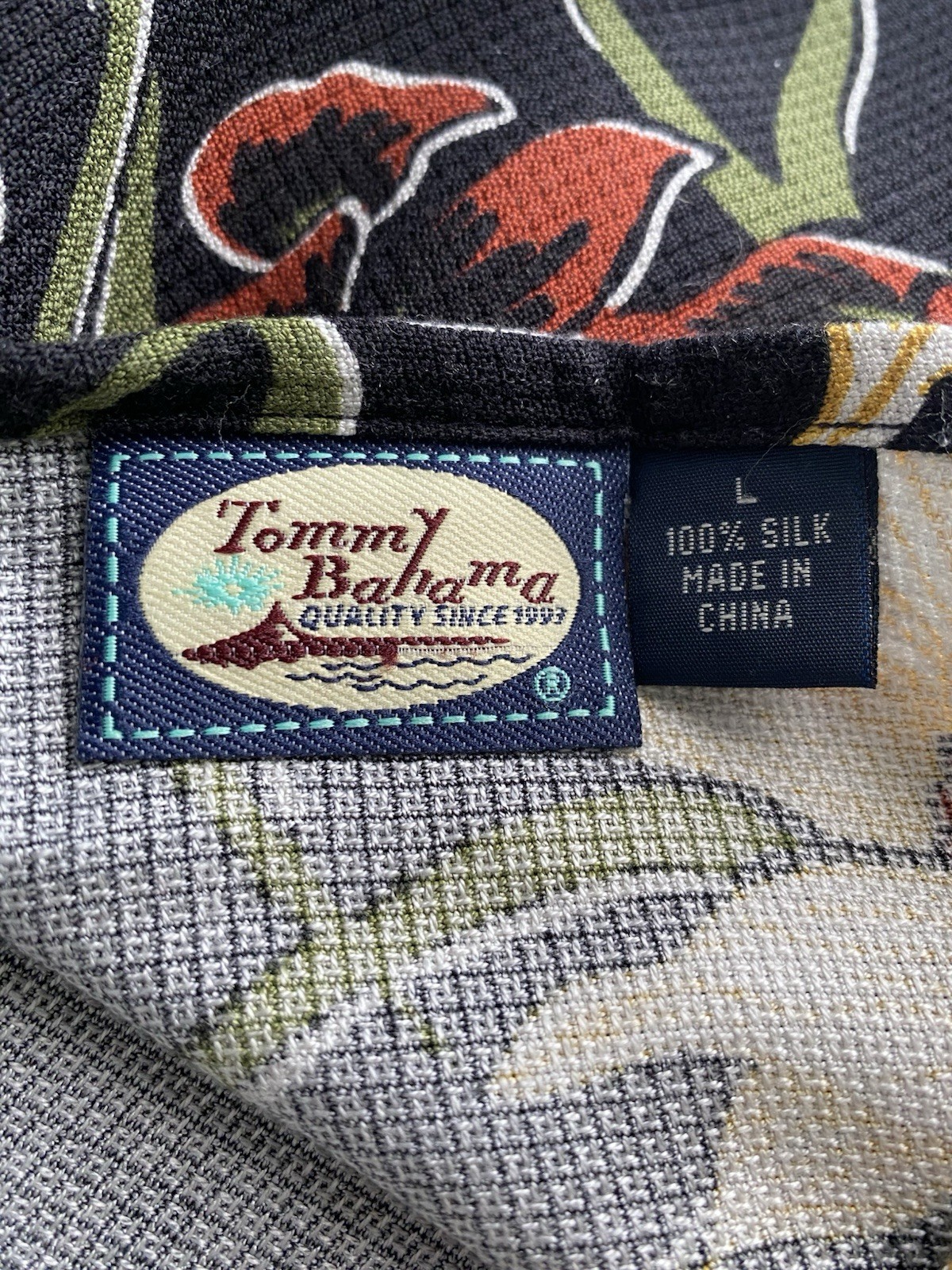 VTG Tommy Bahama Wrap Skirt Large Silk Maxi Sunflowers Hip Tie Beach Black