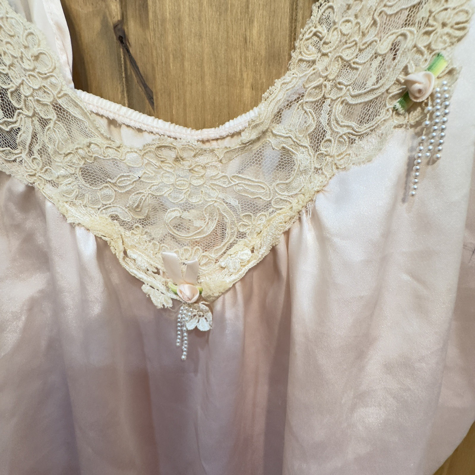 Vintage Intimate Concepts by Terry Rosso Pink Lace Nightgown Satin Bow M
