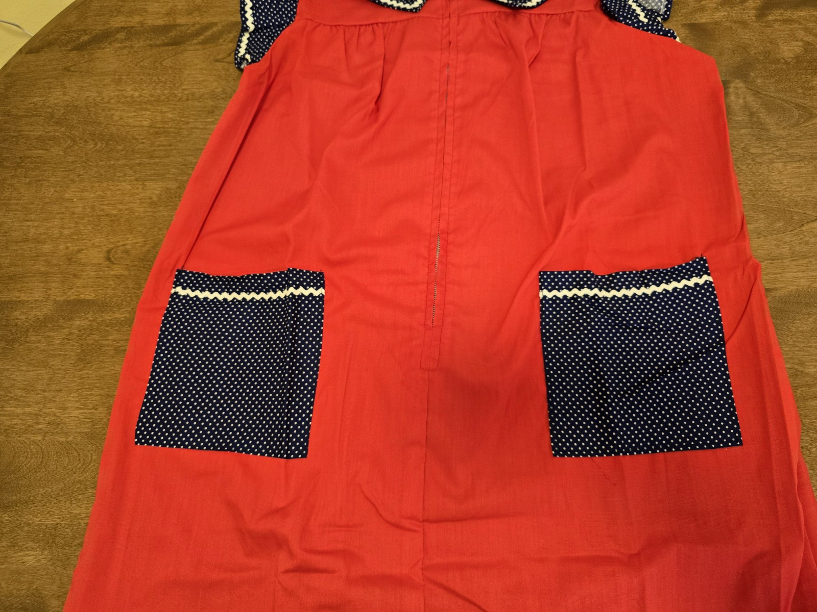 Vtg 1960/70 Renee Red White Blue 1/2 Zip Front Prockets House Dress Large NWOT