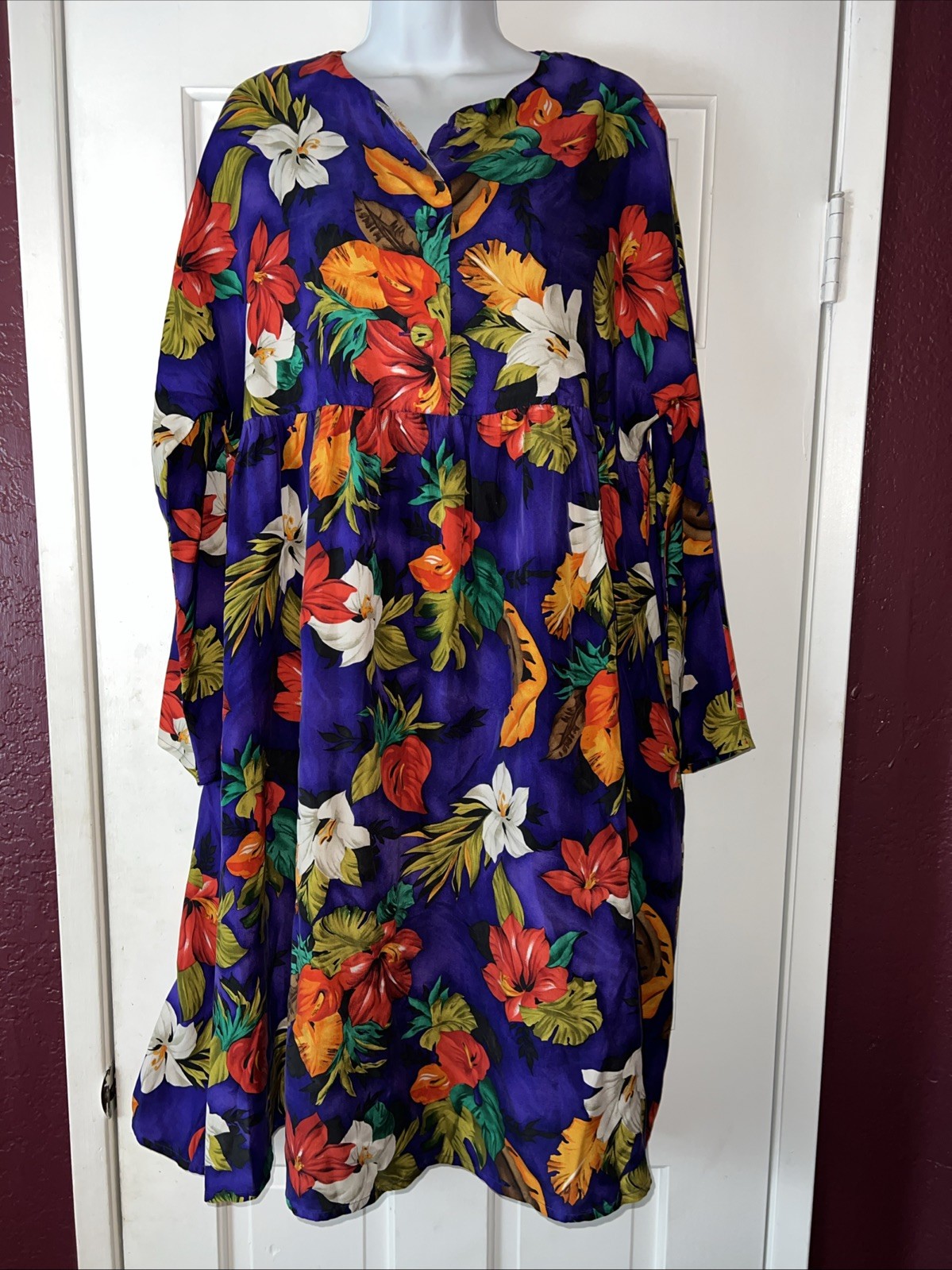 Vtg Pat Argenti 100% Silk Dress Multi Colored Size 14 Retro