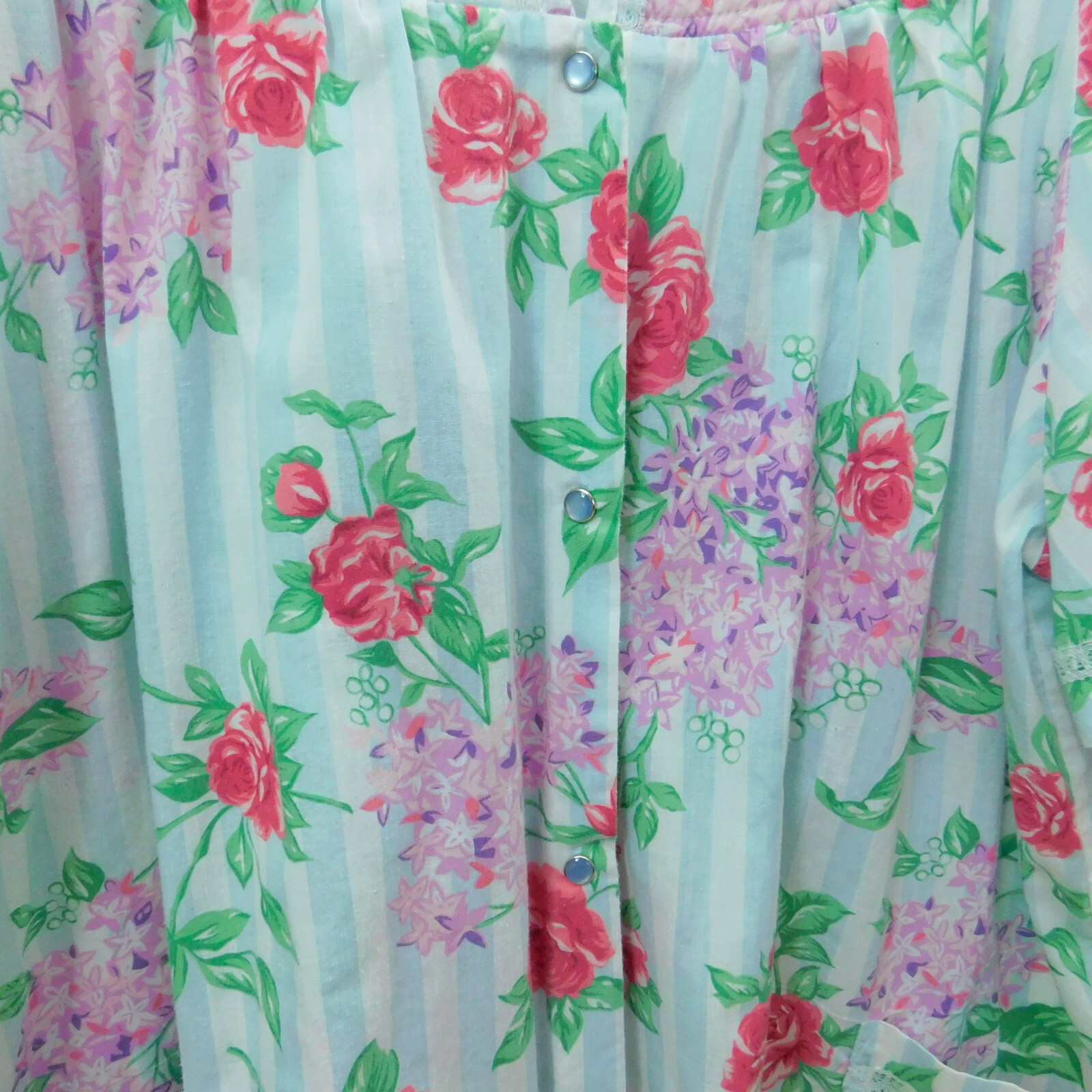 Vintage Floral Housecoat Nightgown Pearl Snap Buttons & Pockets Mumu Robe 1X