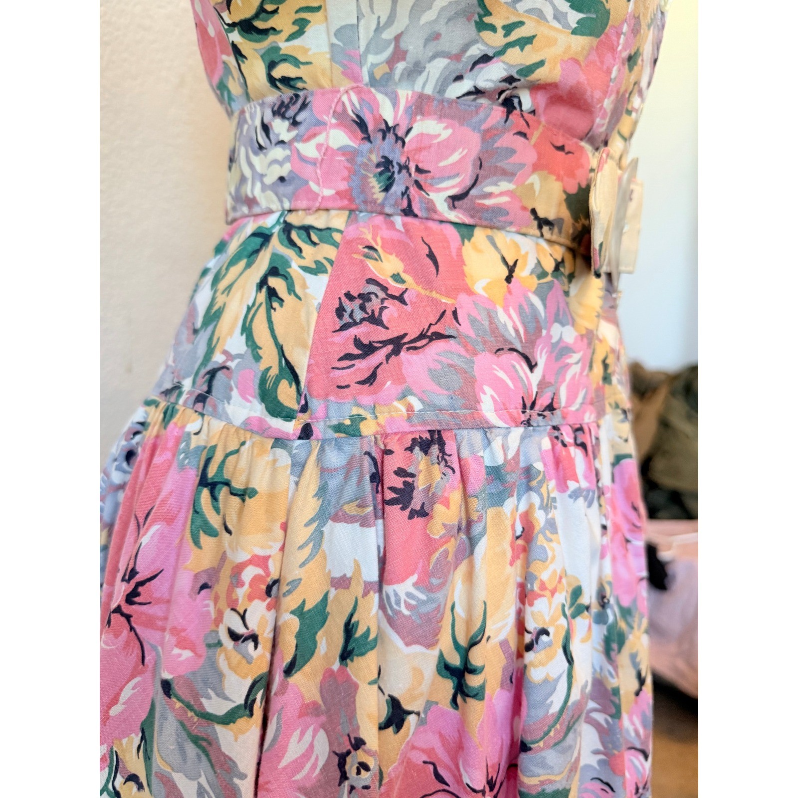Vintage 80s S.L. Fashions Floral Cottagecore Midi Tea Party Dress Belted