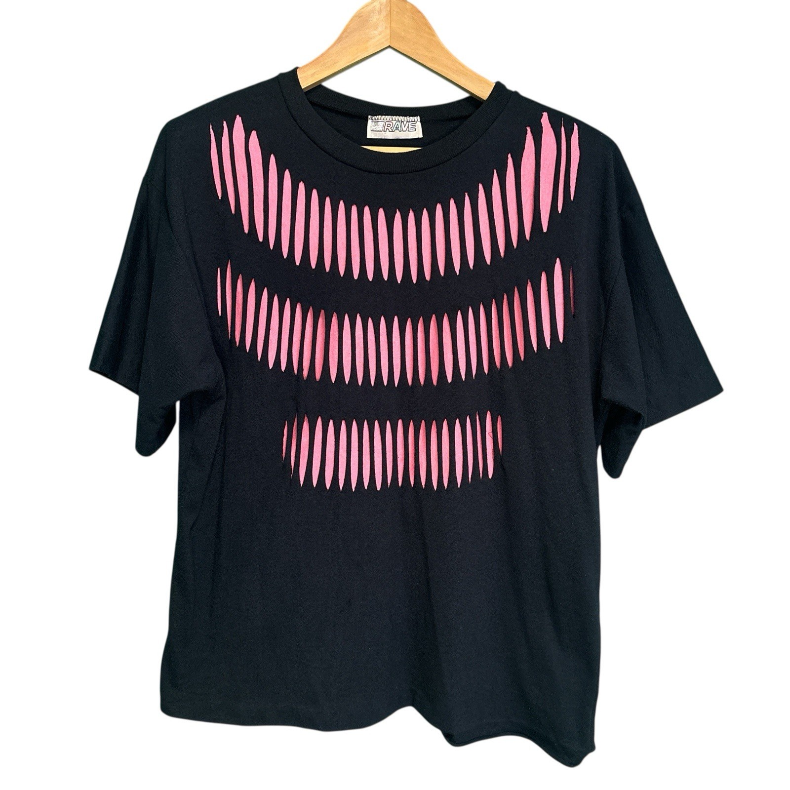 Vintage 80s Rave Black & Pink Slits Top