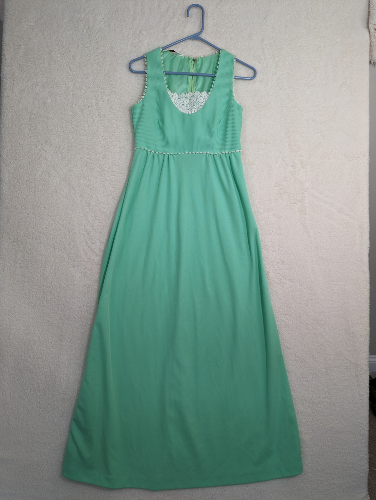 Vintage JC PENNEY Fashions Mint Green Dress MAXI Fun Detail Spring Church