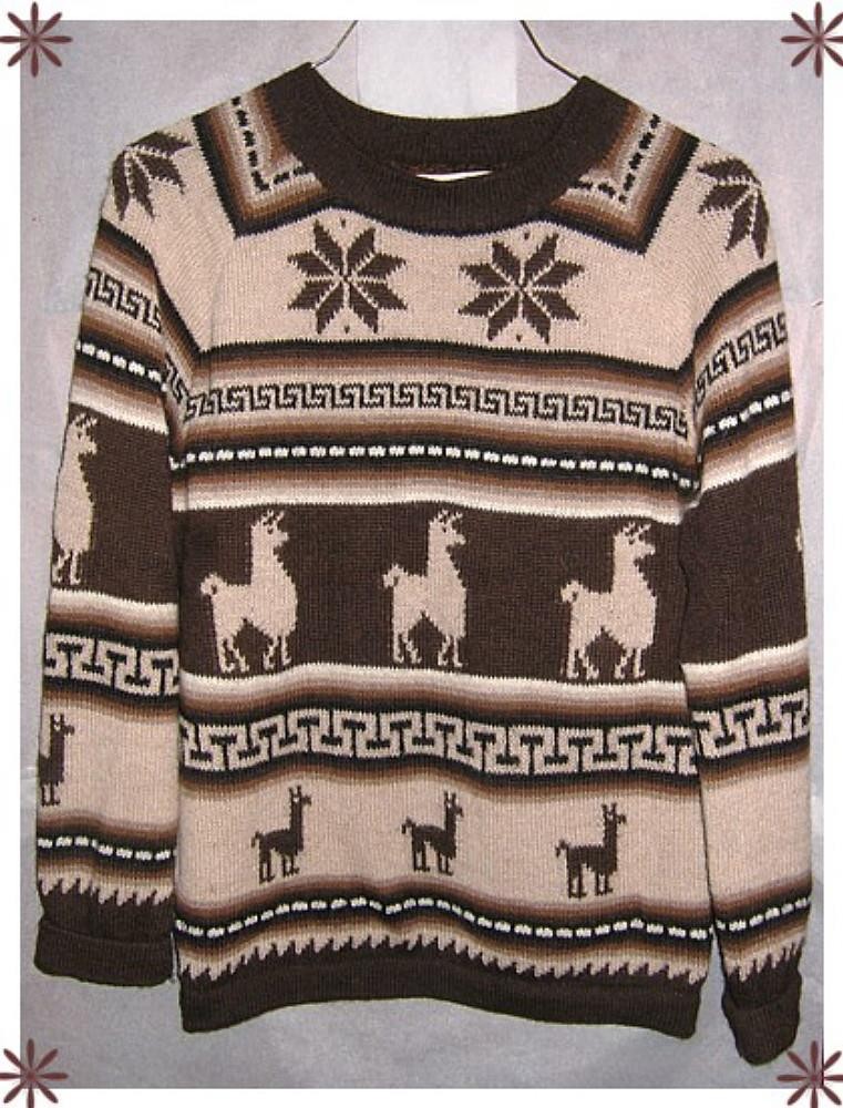 Vintage 100% ALPACA Wool Peru Crewneck Sweater sz MED 40-46″ Handknit DEADSTOCK
