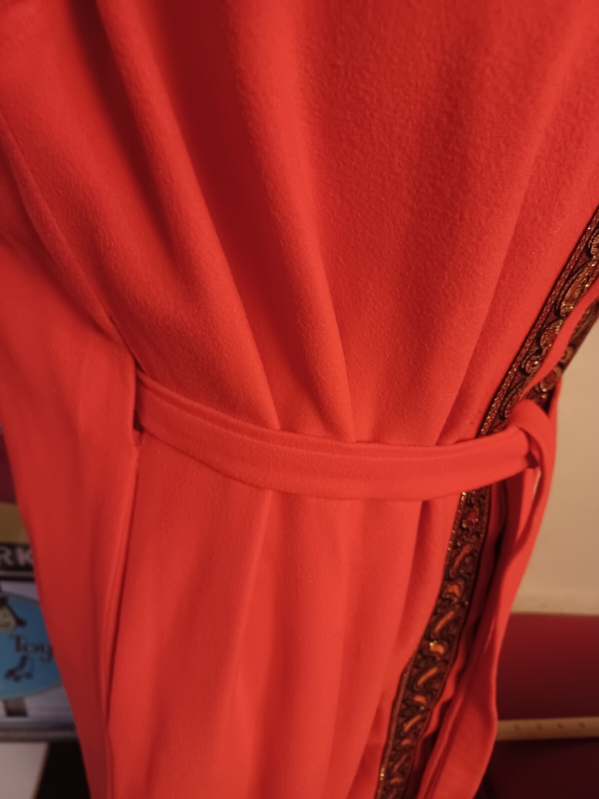 True Vintage Mid-century 1960s Orange Robe With Brocade Trim MCM MOD ONE SIZE