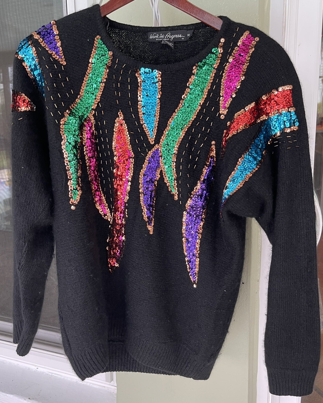 Vintage Silk Lambs wool Sequin Soft Party Sweater Dynasty 80s Size Medium