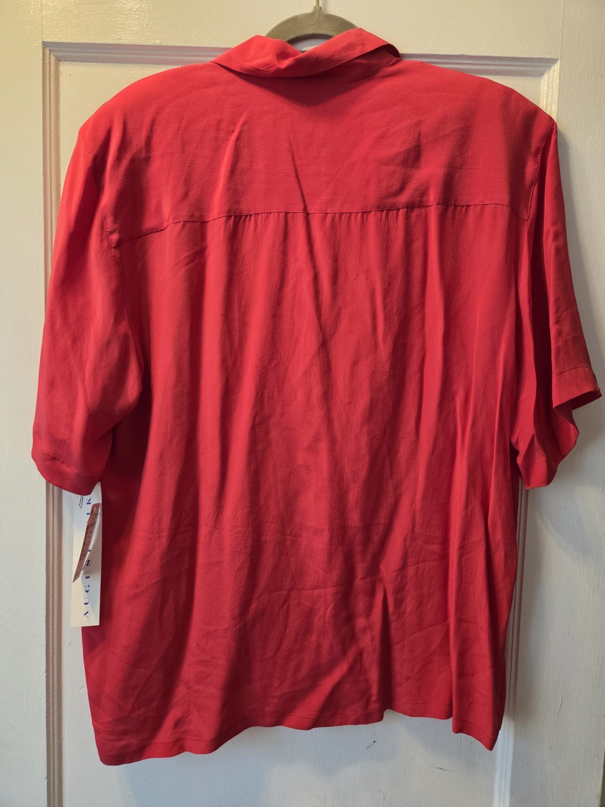 Vintage NWT OS August Silk Red Blouse Short Sleeve Shoulder Pads. Large