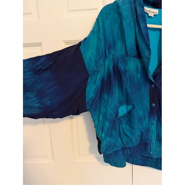 Vintage Mastererade Teal Blue Colorblock Rayon Dolman Sleeve Jacket Made in USA