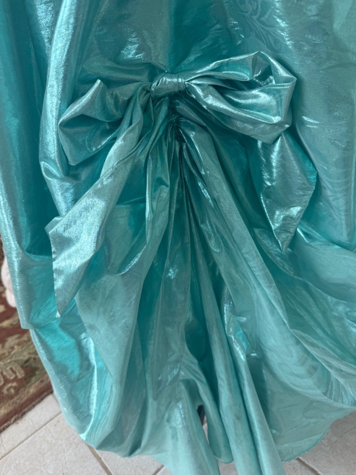 Vintage 80’s Aqua Green Lame’ Ball /Prom Gown Bustled Bow TD4 Eletra size 11/12