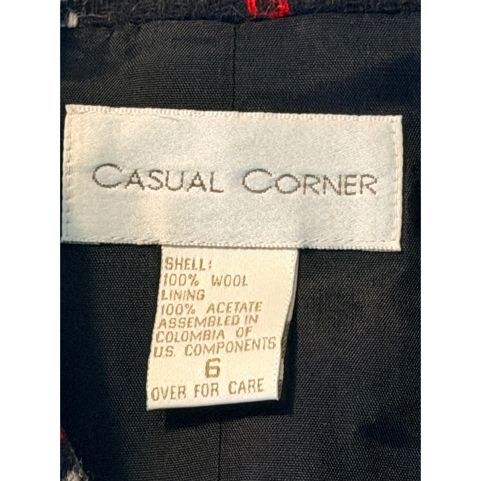 Casual Corner Vintage 100% Wool Plaid Blazer Red Black White Double Breasted 6